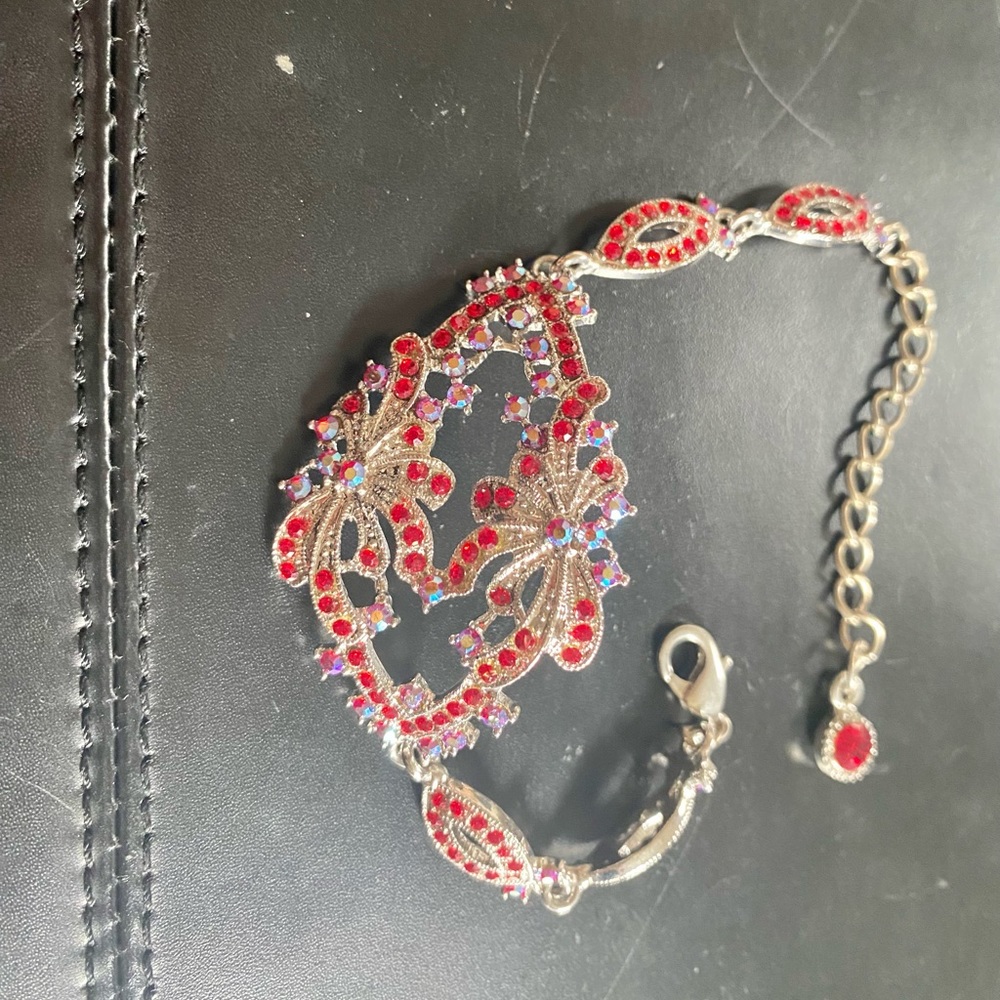 Glistening, iridescent & Red bracelet